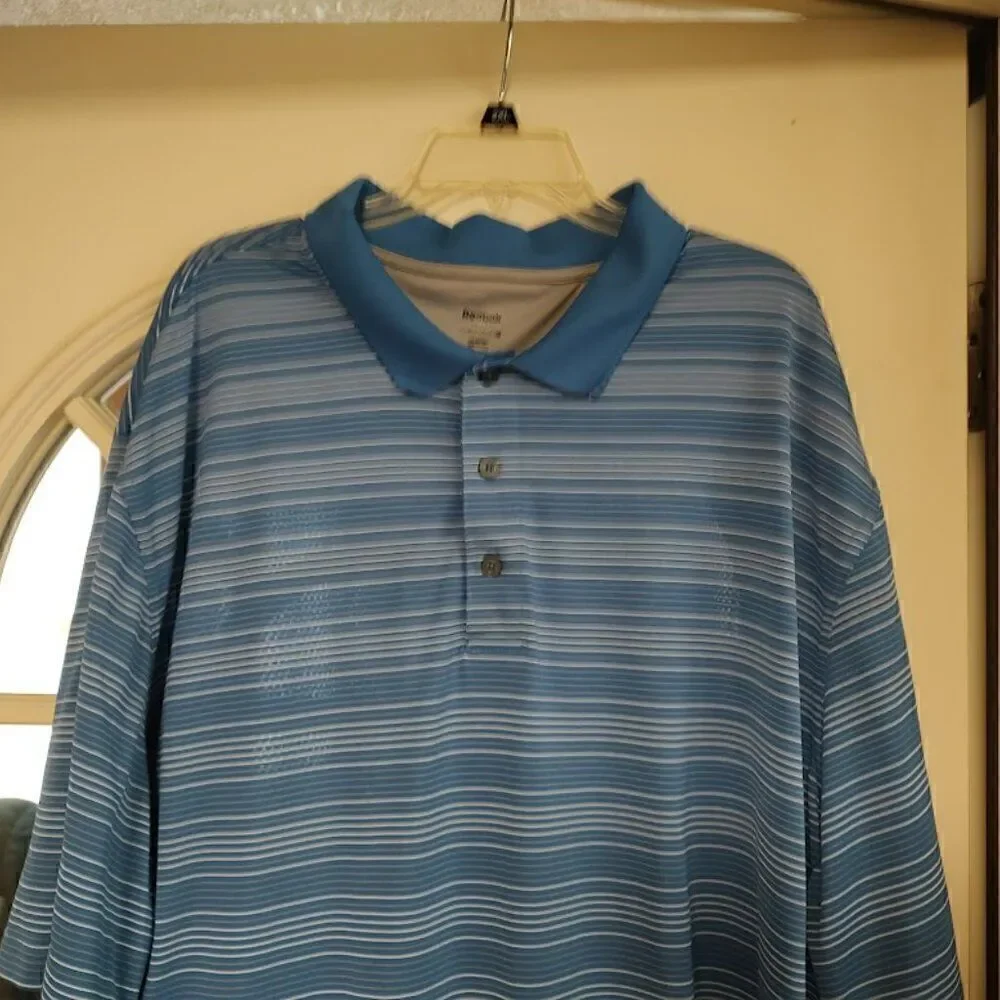 Reebok Golf  Blue White Gray Striped Polo Size Men's 4XL Tall